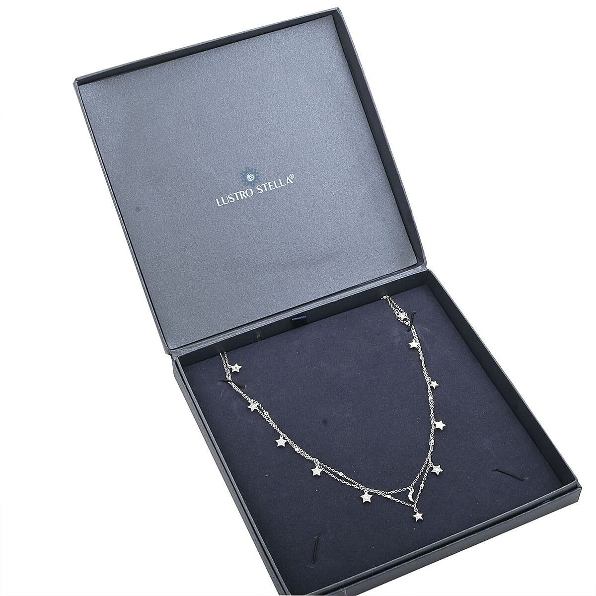 Lustro Stella Finest CZ Star Necklace (18-20 Inches) in Rhodium Over Sterling Silver 1.85 ctw image number 5