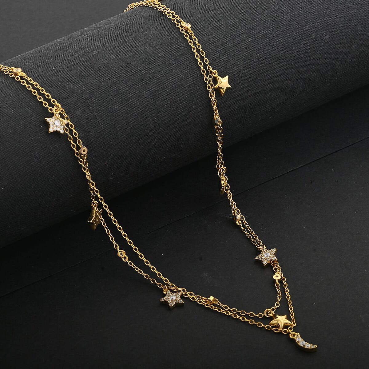 Lustro Stella Finest CZ Star Necklace in 14K Yellow Gold Over Sterling Silver 18-20 Inches image number 1