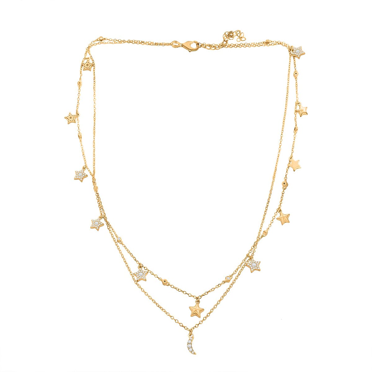 Lustro Stella Finest CZ Star Necklace in 14K Yellow Gold Over Sterling Silver 18-20 Inches image number 2
