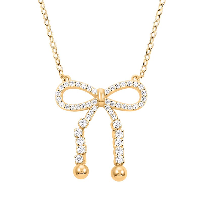 Simulated Diamond Bow Necklace 18 Inches in 14K Yellow Gold Over Sterling Silver 2.40 ctw