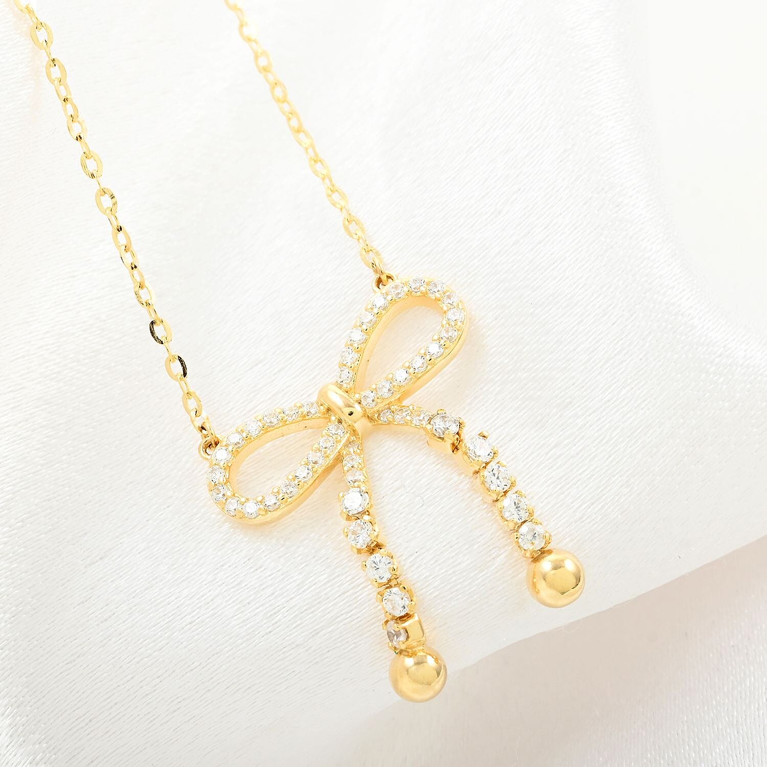 Simulated Diamond Bow Necklace 18 Inches in 14K Yellow Gold Over Sterling Silver 2.40 ctw