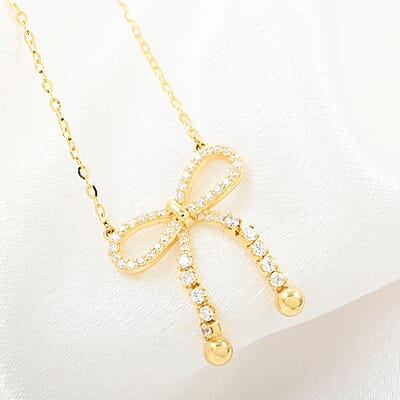 Simulated Diamond Bow Necklace 18 Inches in 14K Yellow Gold Over Sterling Silver 2.40 ctw