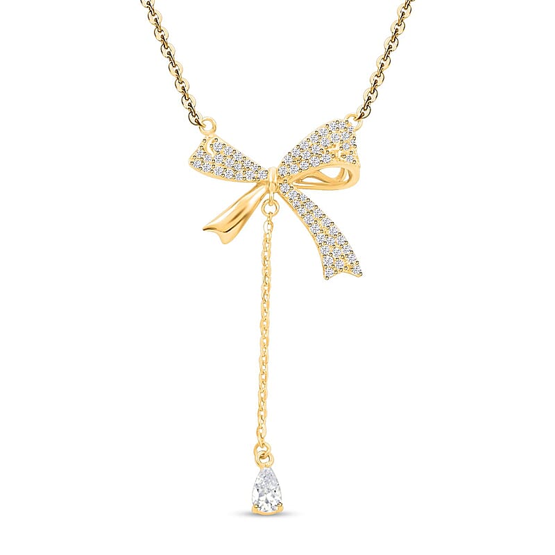 Simulated Diamond Bow Necklace 18 Inches in 14K Yellow Gold Over Sterling Silver 4.50 ctw