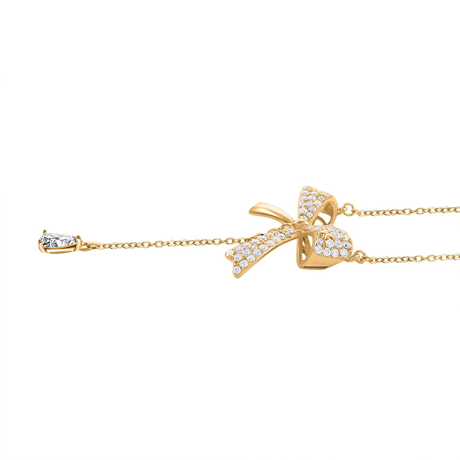 Simulated Diamond Bow Necklace 18 Inches in 14K Yellow Gold Over Sterling Silver 4.50 ctw