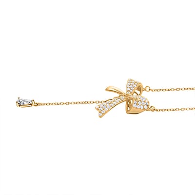 Simulated Diamond Bow Necklace 18 Inches in 14K Yellow Gold Over Sterling Silver 4.50 ctw