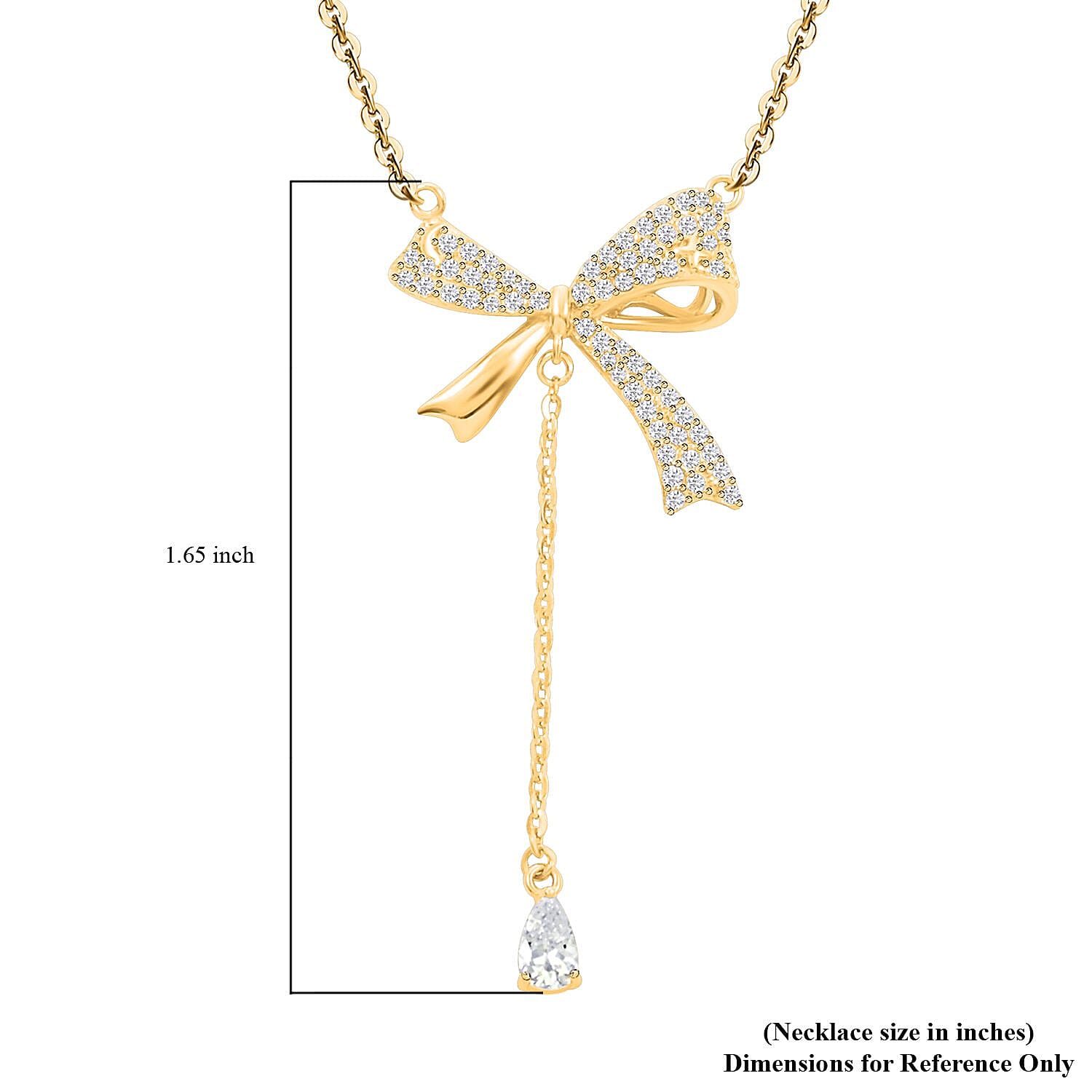 Simulated Diamond Bow Necklace 18 Inches in 14K Yellow Gold Over Sterling Silver 4.50 ctw