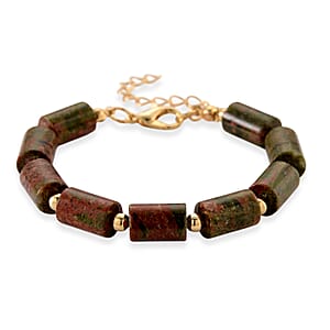 Unakite 93.65 ctw Barrel Bracelet in Goldtone (7-9In)