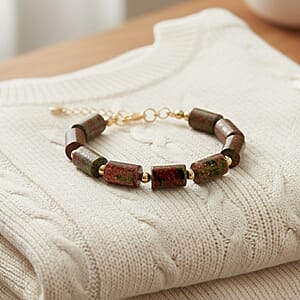 Unakite Barrel Bracelet in Goldtone 93.65 ctw (7-9 Inches)