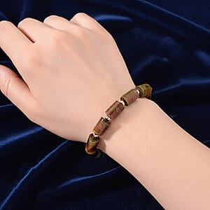 Unakite Barrel Bracelet in Goldtone 93.65 ctw (7-9 Inches)
