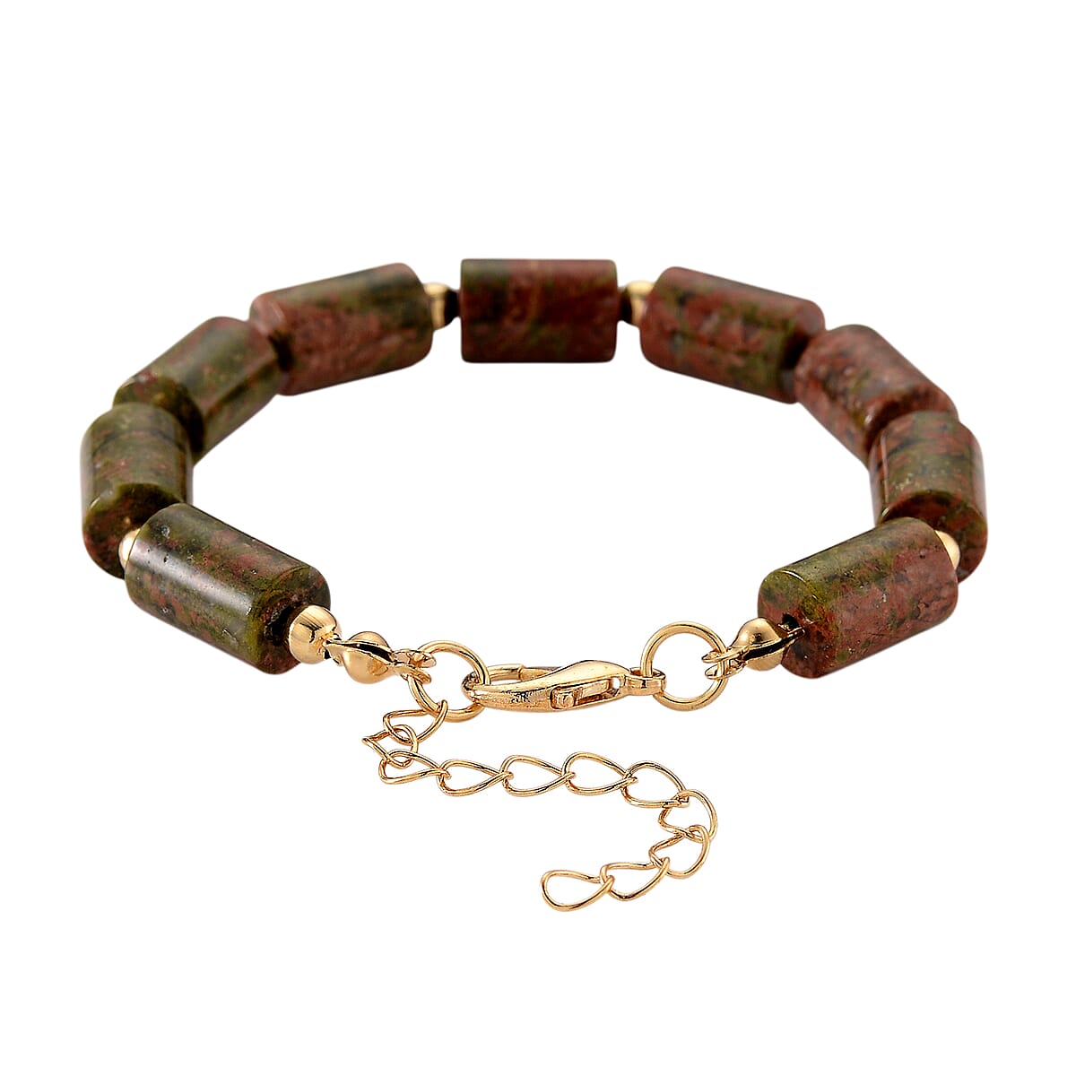 Unakite 93.65 ctw Barrel Bracelet in Goldtone (7-9In) image number 3