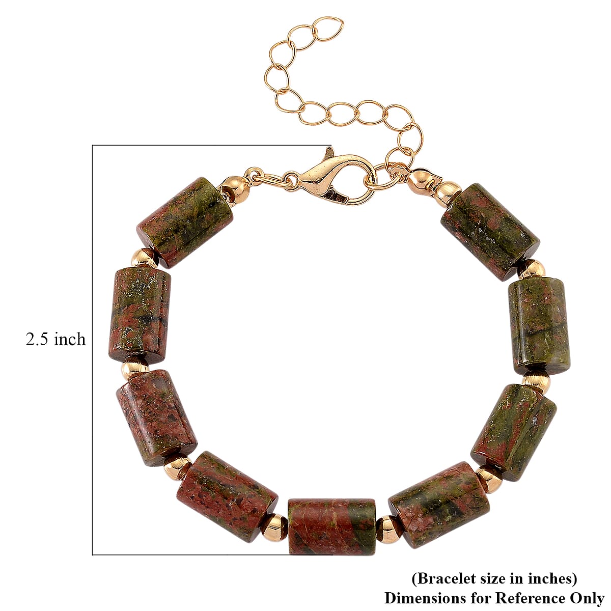 Unakite 93.65 ctw Barrel Bracelet in Goldtone (7-9In) image number 5