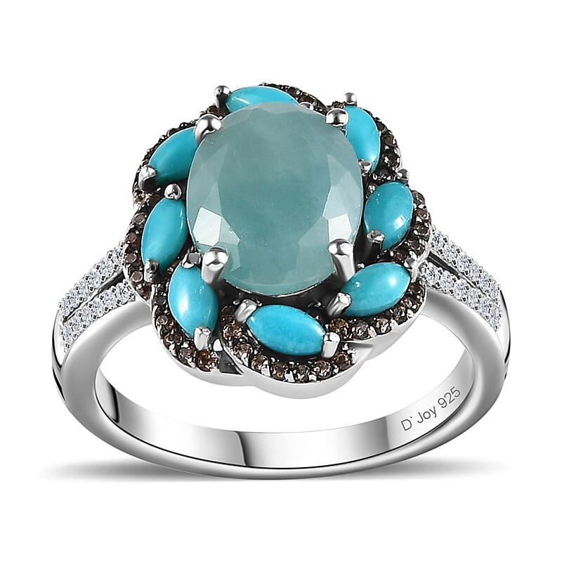 Grandidierite and Multi Gemstone Floral Ring in Platinum Over Sterling Silver (Size 10.0) 3.75 ctw