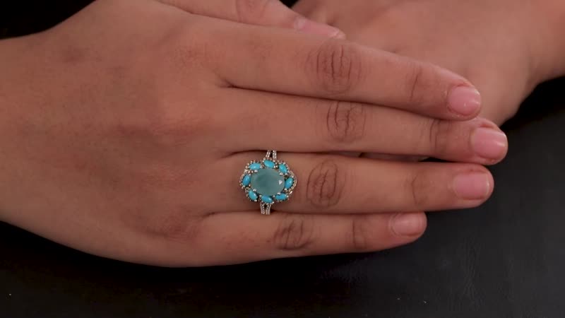 Grandidierite and Multi Gemstone Floral Ring in Platinum Over Sterling Silver (Size 10.0) 3.75 ctw