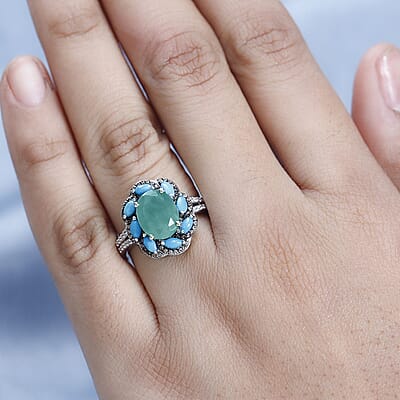 Grandidierite and Multi Gemstone Floral Ring in Platinum Over Sterling Silver (Size 10.0) 3.75 ctw