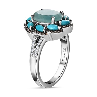 Grandidierite and Multi Gemstone Floral Ring in Platinum Over Sterling Silver (Size 10.0) 3.75 ctw