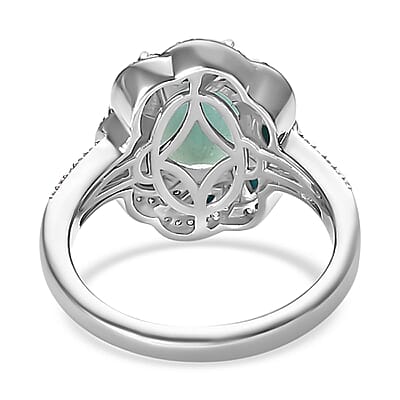 Grandidierite and Multi Gemstone Floral Ring in Platinum Over Sterling Silver (Size 10.0) 3.75 ctw