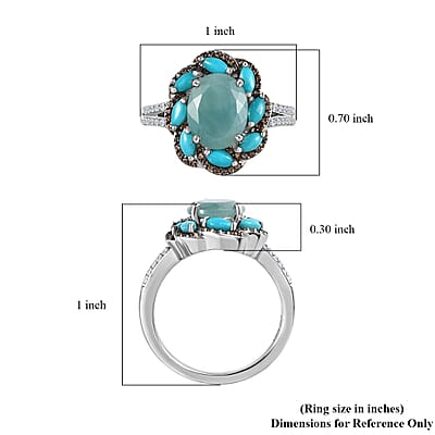 Grandidierite and Multi Gemstone Floral Ring in Platinum Over Sterling Silver (Size 10.0) 3.75 ctw