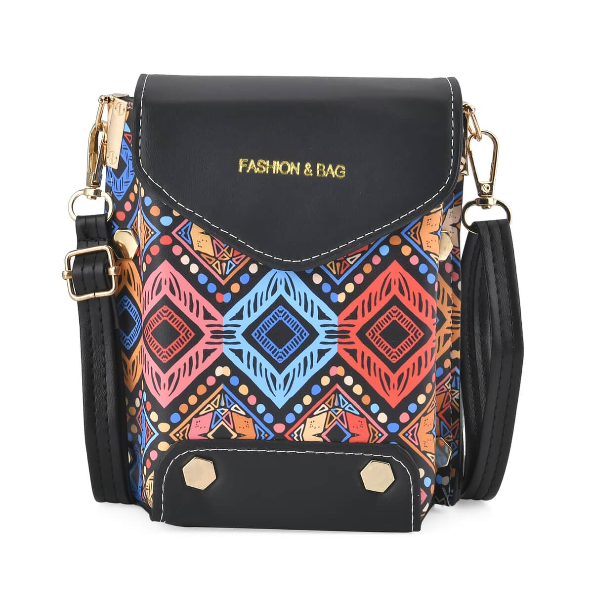 Multi Color Faux Leather Crossbody Bag (4.7x3.9x6.7) with Shoulder Strap image number 0