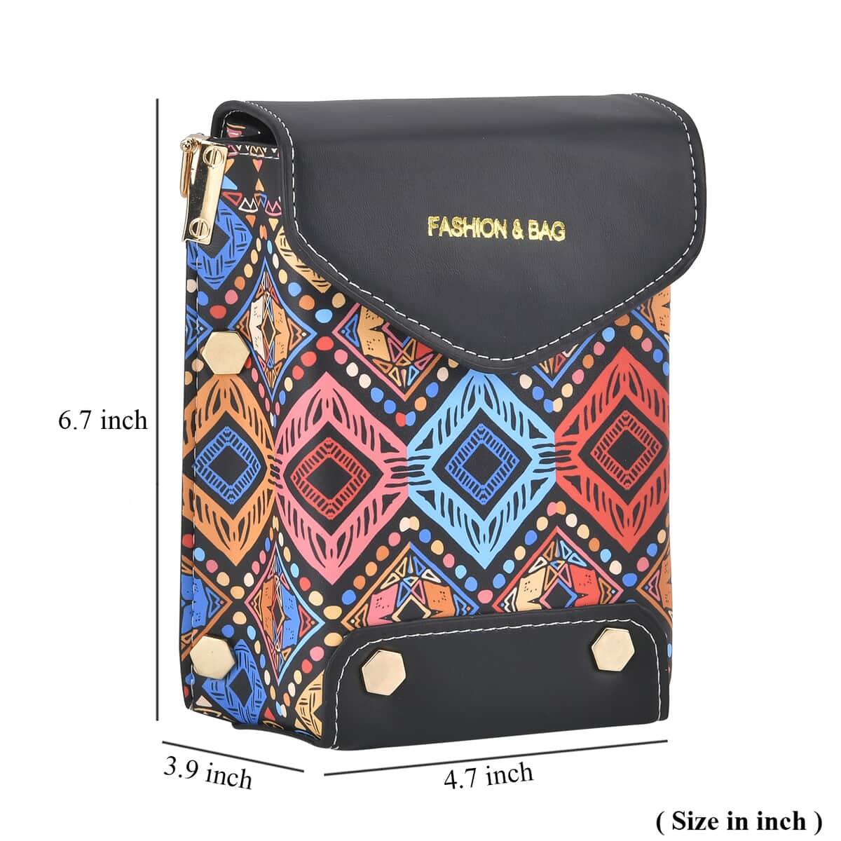 Multi Color Faux Leather Crossbody Bag (4.7x3.9x6.7) with Shoulder Strap image number 5