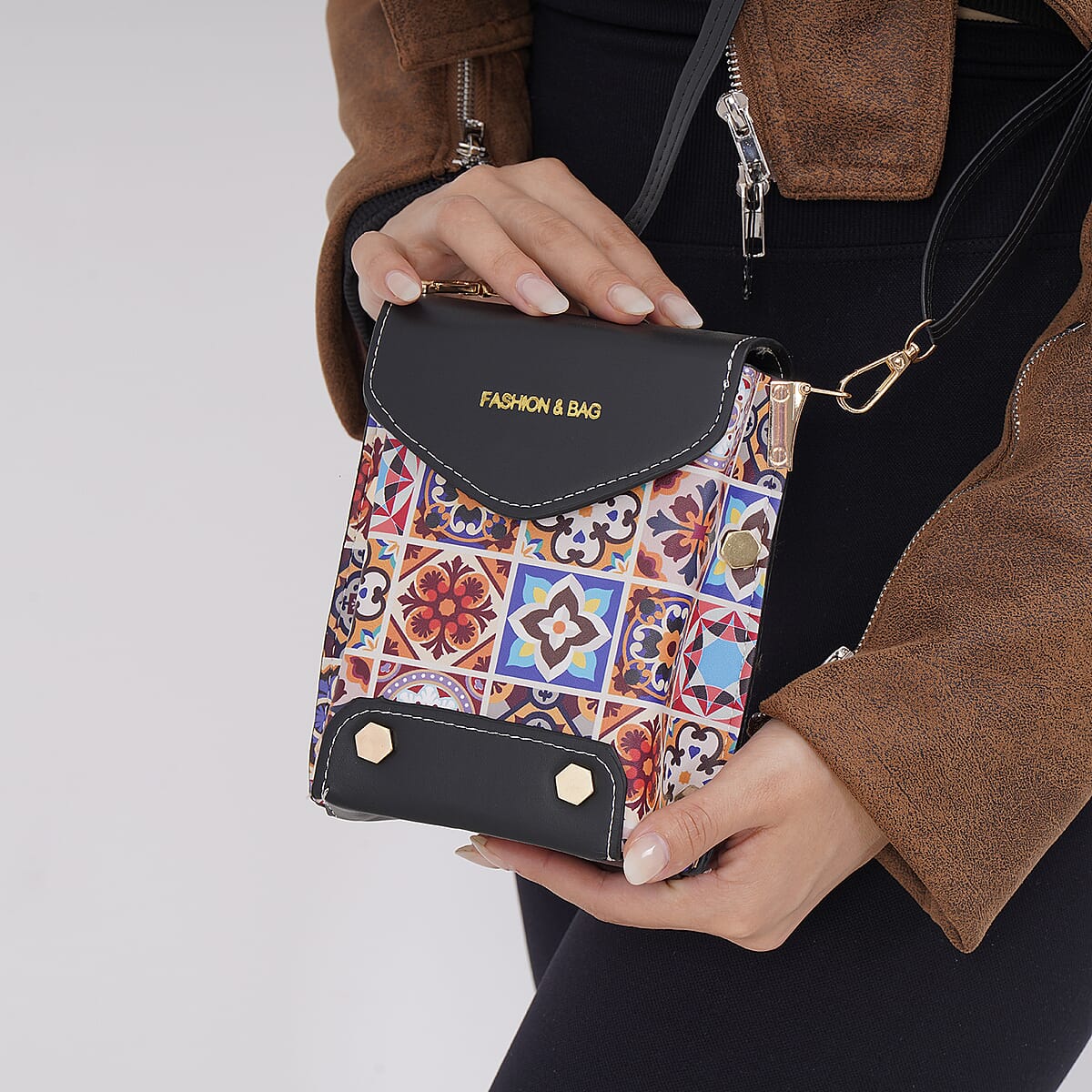 Multi Color Faux Leather Crossbody Bag with Shoulder Strap image number 2