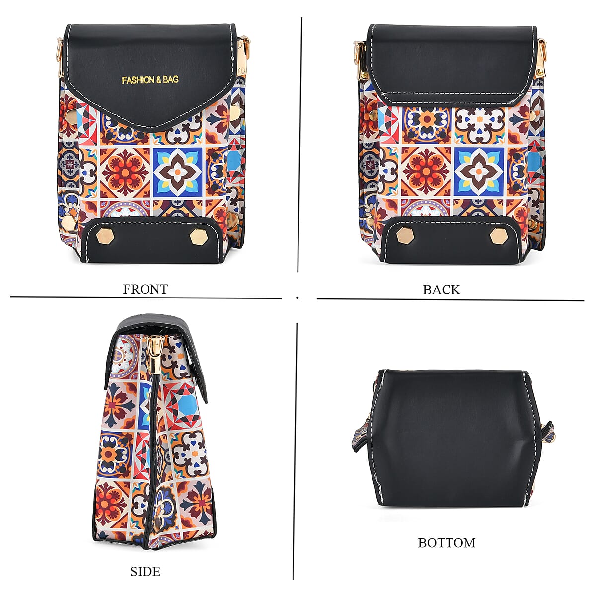 Multi Color Faux Leather Crossbody Bag with Shoulder Strap image number 3