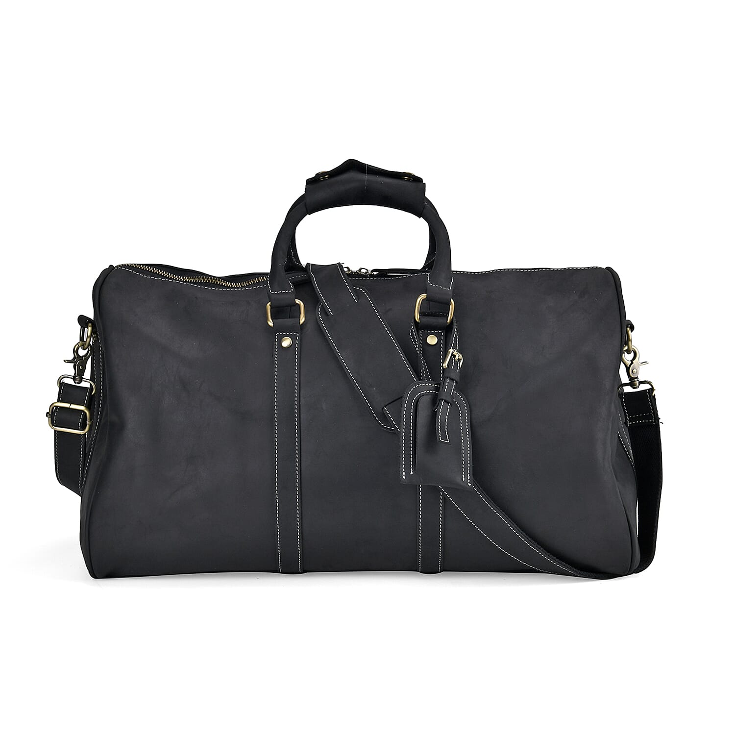 Italy Retro Noble Collection Black Genuine Leather Travel Bag with Detachable Shoulder Strap