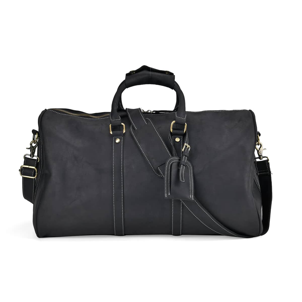 Black Genuine Leather Travel Bag (19.7"x8.7"x11.4") with Detachable Shoulder Strap image number 0