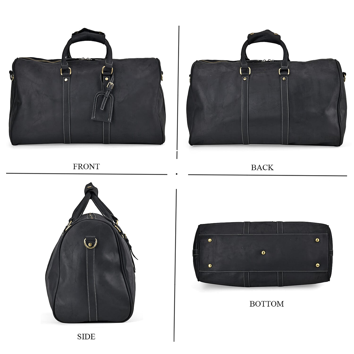 Italy Retro Noble Collection Black Genuine Leather Travel Bag with Detachable Shoulder Strap