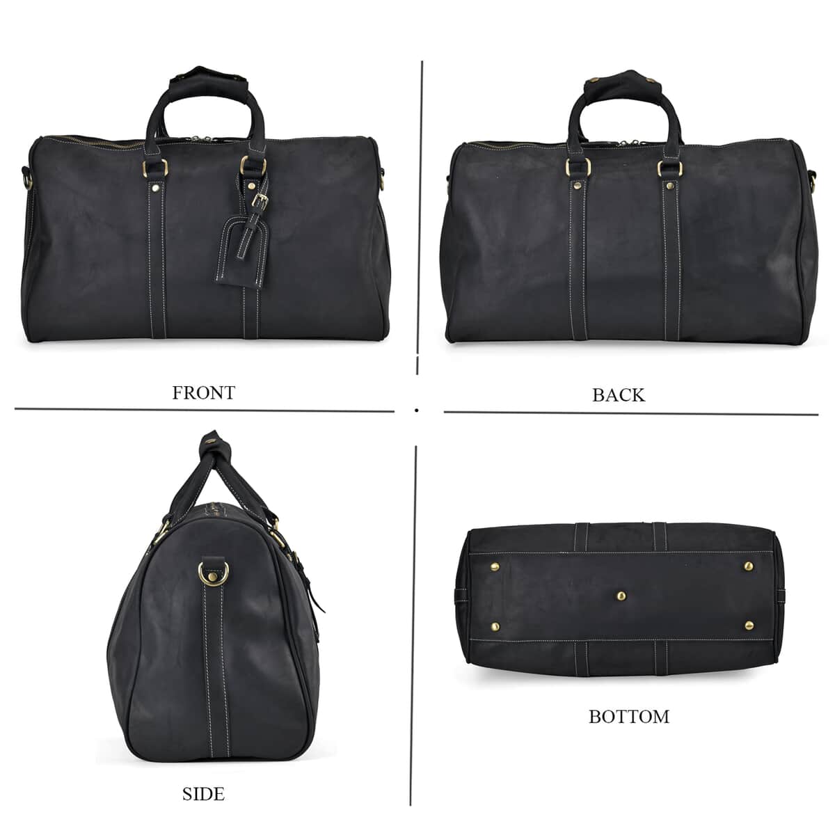 Black Genuine Leather Travel Bag (19.7"x8.7"x11.4") with Detachable Shoulder Strap image number 3