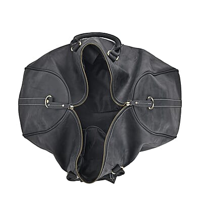 Italy Retro Noble Collection Black Genuine Leather Travel Bag with Detachable Shoulder Strap