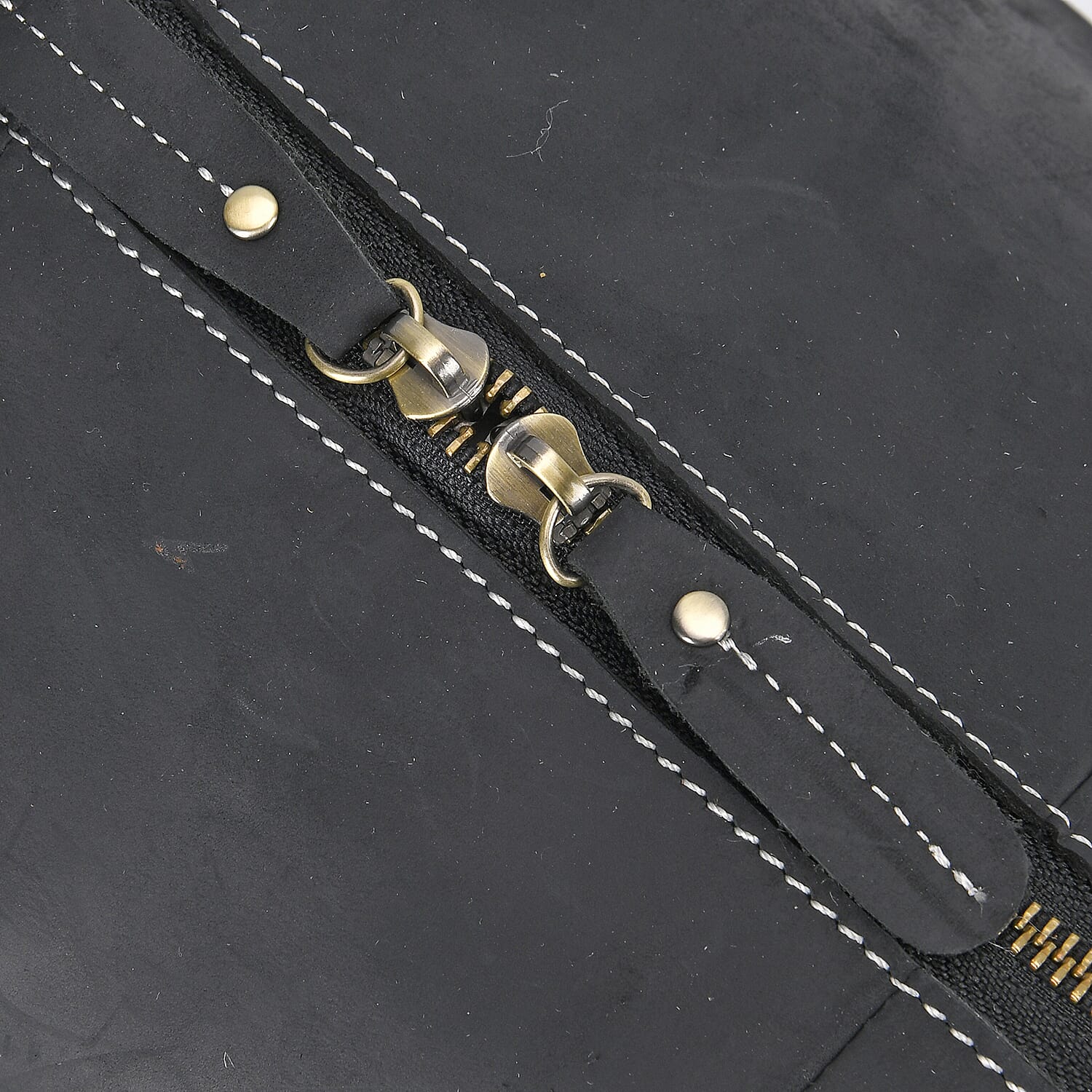 Italy Retro Noble Collection Black Genuine Leather Travel Bag with Detachable Shoulder Strap