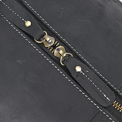 Italy Retro Noble Collection Black Genuine Leather Travel Bag with Detachable Shoulder Strap