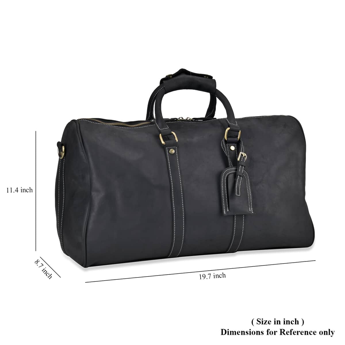 Black Genuine Leather Travel Bag (19.7"x8.7"x11.4") with Detachable Shoulder Strap image number 6