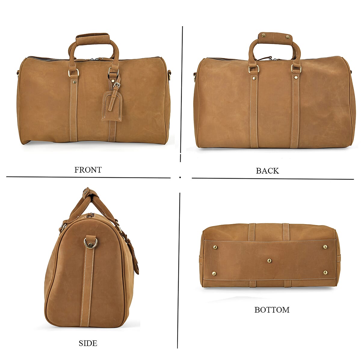 Italy Retro Noble Collection Camel Genuine Leather Travel Bag with Detachable Shoulder Strap image number 3