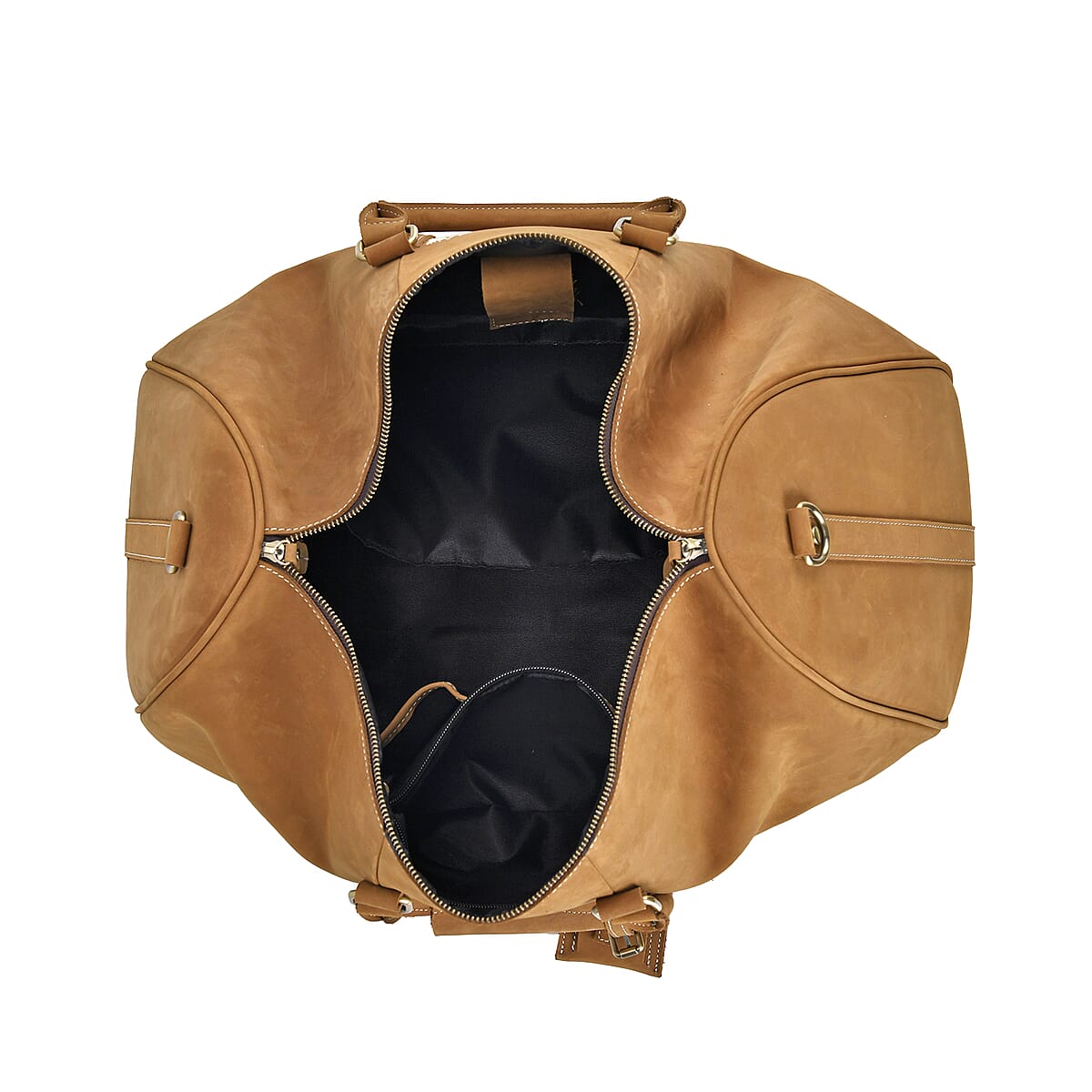 Italy Retro Noble Collection Camel Genuine Leather Travel Bag with Detachable Shoulder Strap image number 4