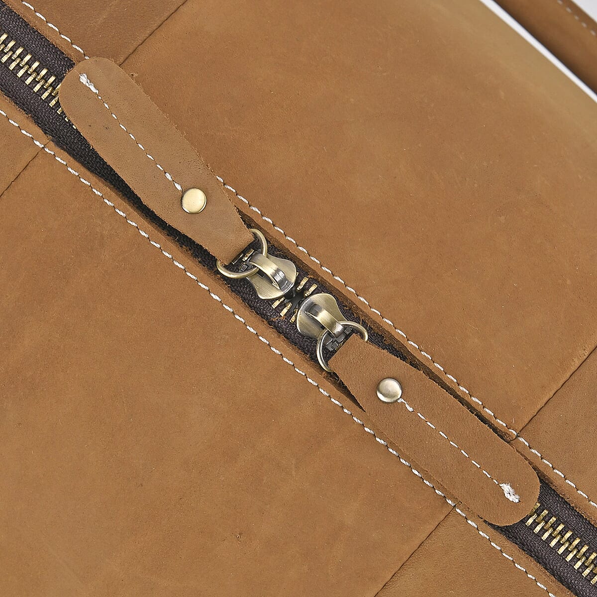 Italy Retro Noble Collection Camel Genuine Leather Travel Bag with Detachable Shoulder Strap image number 5