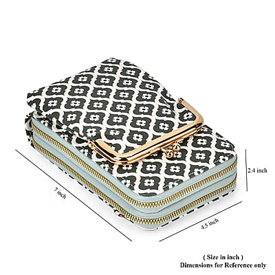 Green Flower Print Faux Leather Crossbody Cell Phone Bag