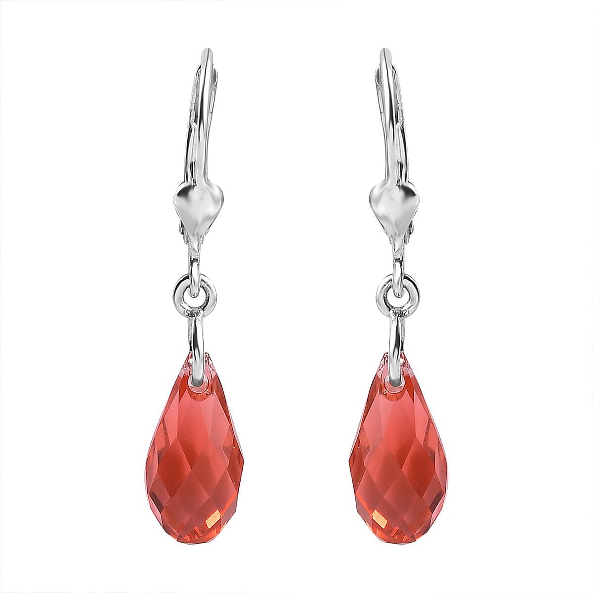 Designer Premium Padparasha Austrian Crystal Lever Back Earrings in Sterling Silver