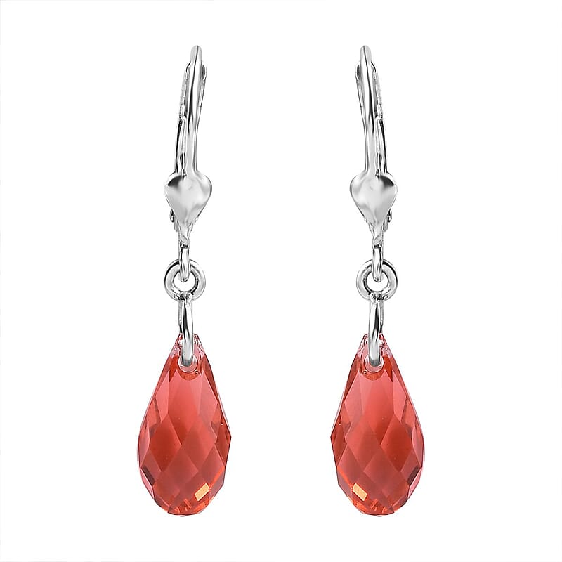 Designer Premium Padparasha Austrian Crystal Lever Back Earrings in Sterling Silver