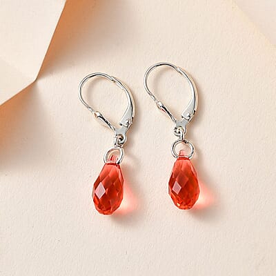 Designer Premium Padparasha Austrian Crystal Lever Back Earrings in Sterling Silver