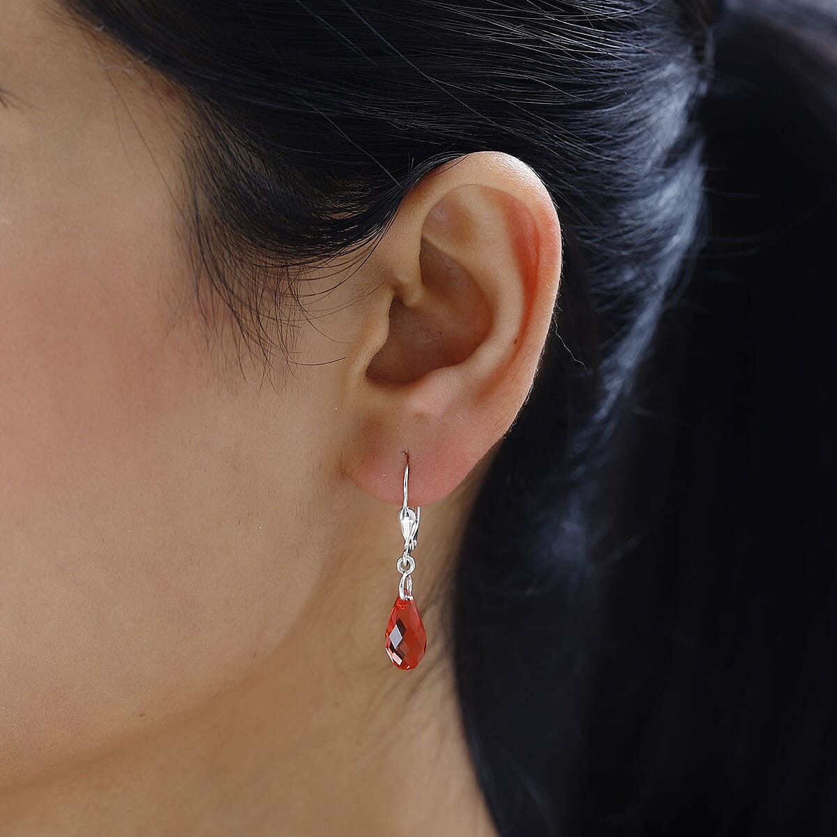 Padparasha Crystal Lever Back Earrings in Sterling Silver image number 2