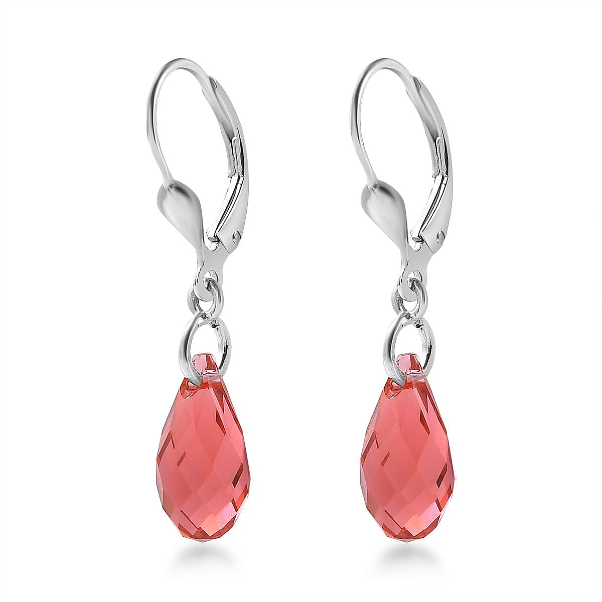 Designer Premium Padparasha Austrian Crystal Lever Back Earrings in Sterling Silver