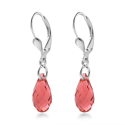 Designer Premium Padparasha Austrian Crystal Lever Back Earrings in Sterling Silver