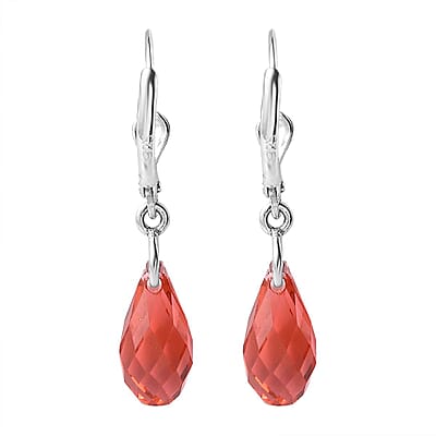 Designer Premium Padparasha Austrian Crystal Lever Back Earrings in Sterling Silver