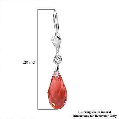 Designer Premium Padparasha Austrian Crystal Lever Back Earrings in Sterling Silver