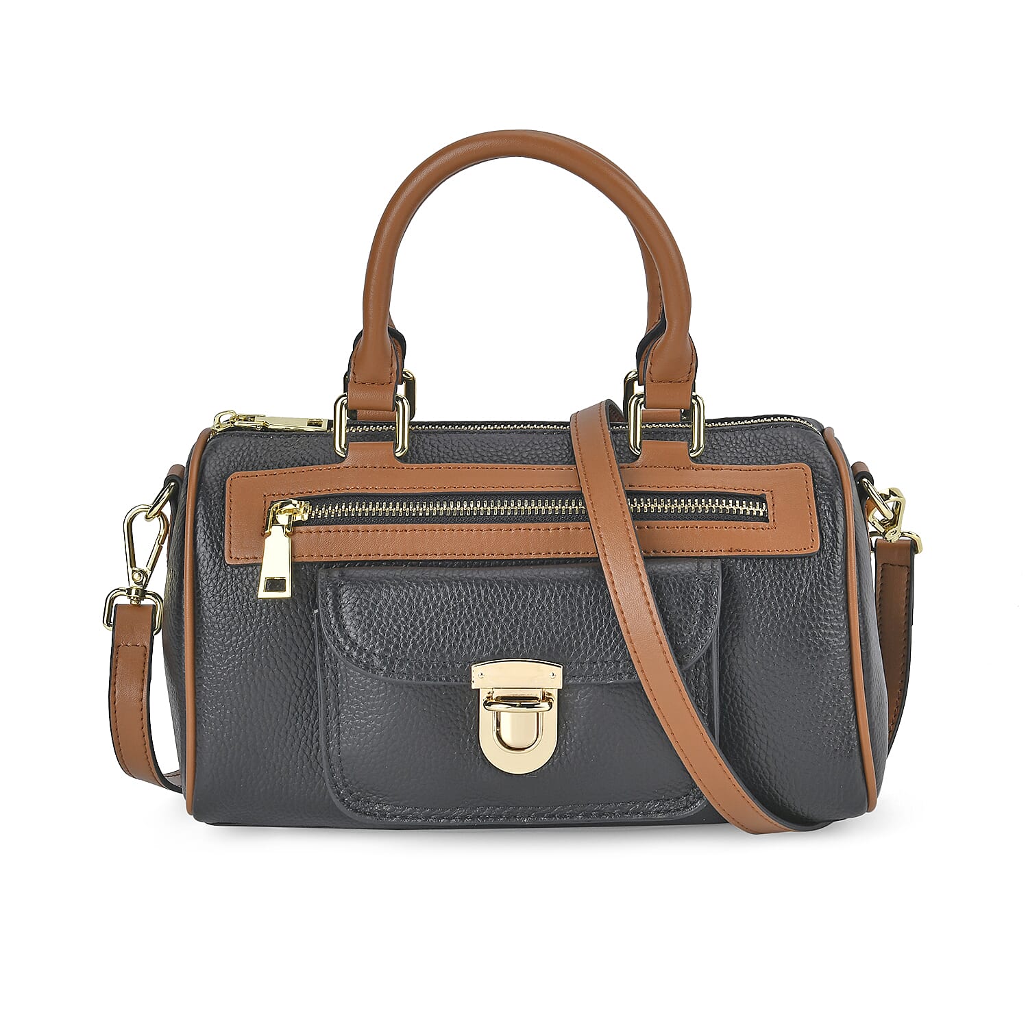 Black Genuine Leather Crossbody Bag with Shoulder Strap