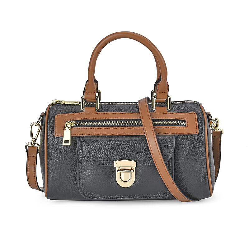 Black Genuine Leather Crossbody Bag with Shoulder Strap