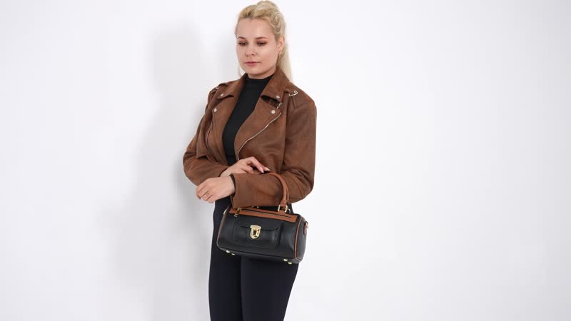 Black Genuine Leather Crossbody Bag (10"x5"x5.3") with Shoulder Strap