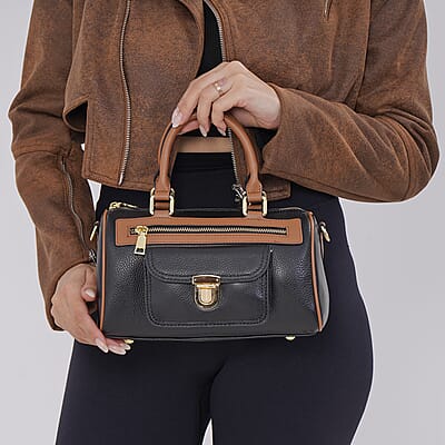 Black Genuine Leather Crossbody Bag with Shoulder Strap