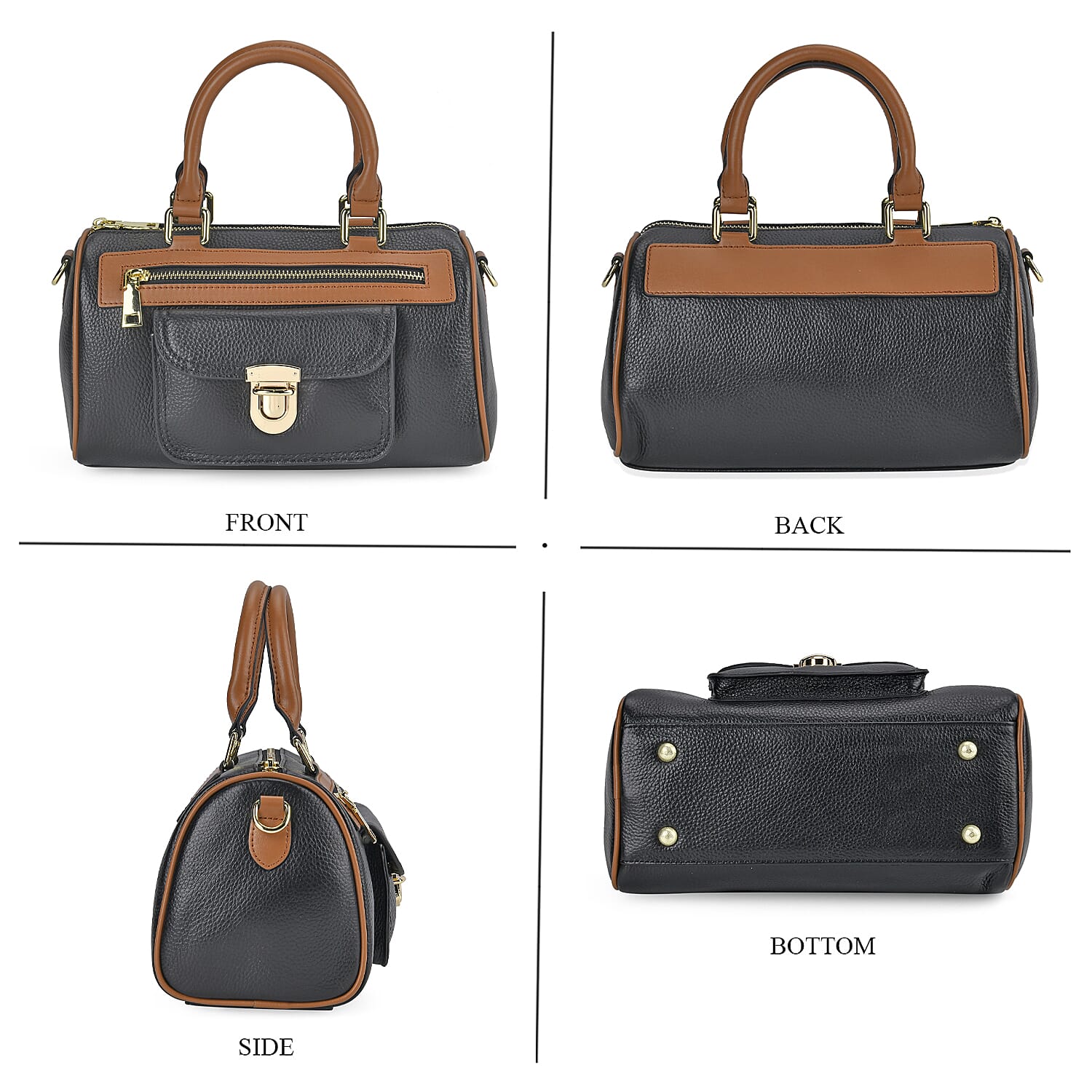 Black Genuine Leather Crossbody Bag with Shoulder Strap